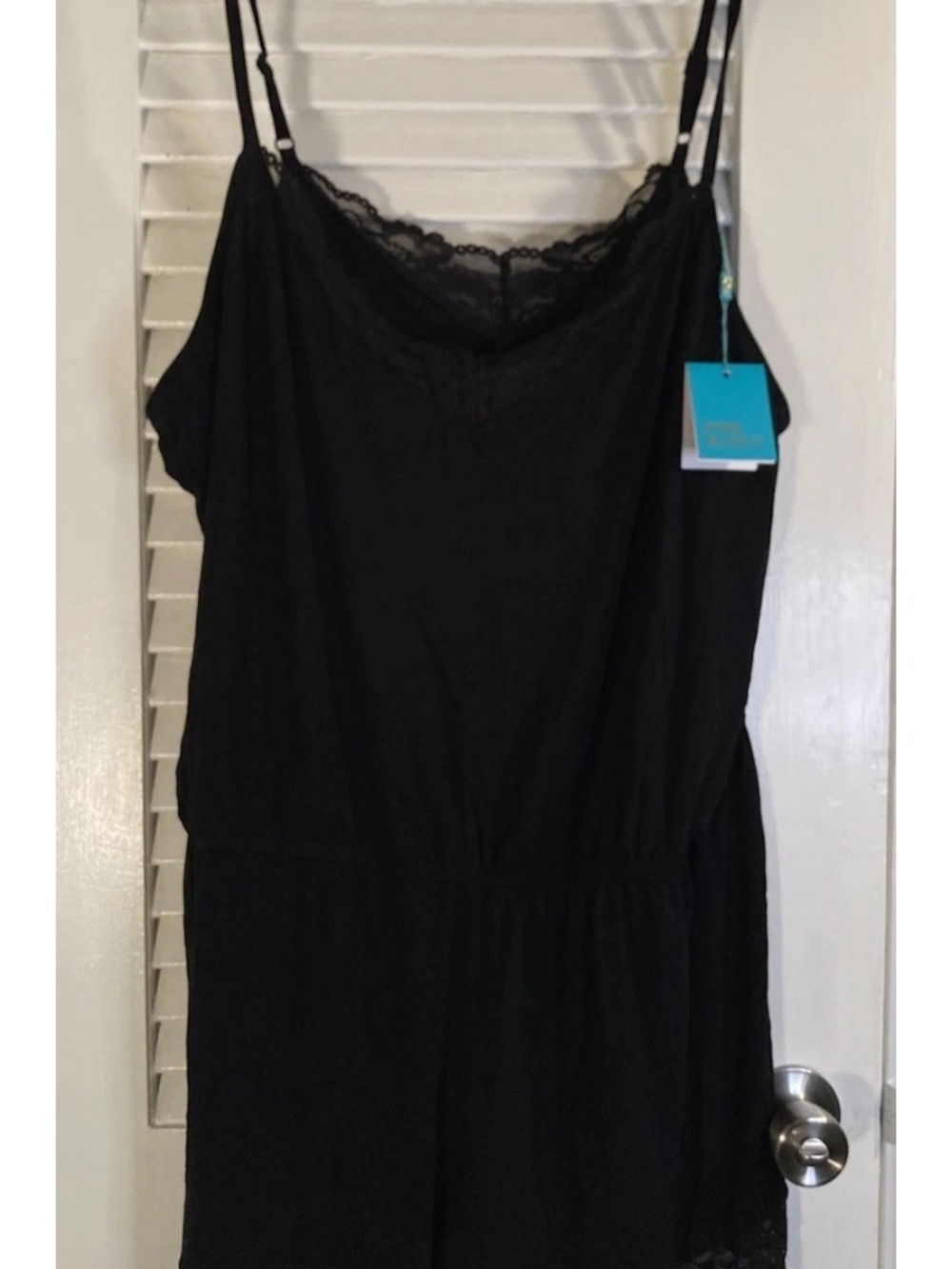 Posh Peanut Black Lace-Trim Spaghetti Strap Romper